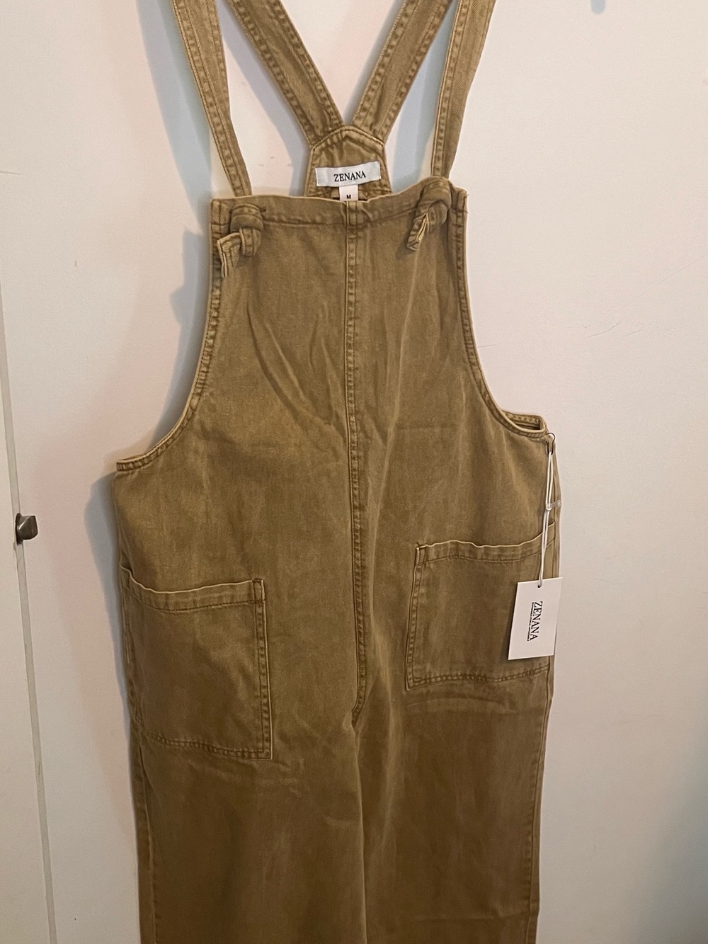 Zenana Outfitters light camel Utility Strap Jumpsuit with Patch Pockets
